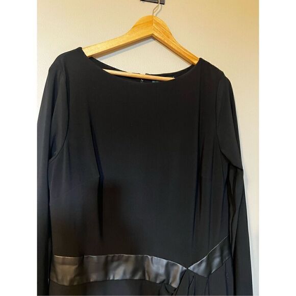 Lauren Ralph Lauren Women’s Size 16 Long Sleeve Dress Black Faux Leather Waist - Picture 4 of 9